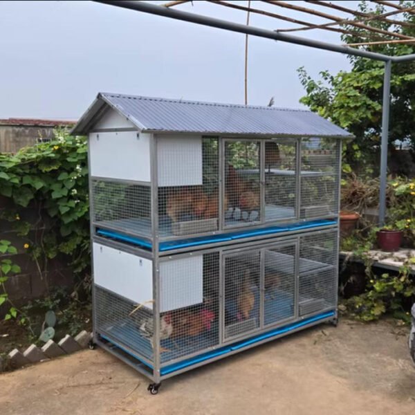 Sturdy Rust-Proof Chicken Coop with Brake Casters - Large Space Chicken Villa w/ Egg Laying Area, Stainless Steel Trough for Chickens, Ducks, Rabbits & Small Poultry