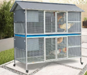 Sturdy Rust-Proof Chicken Coop with Brake Casters - Large Space Chicken Villa w/ Egg Laying Area, Stainless Steel Trough for Chickens, Ducks, Rabbits & Small Poultry
