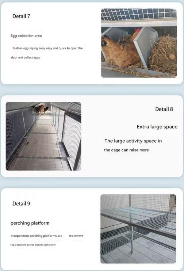 Sturdy Rust-Proof Chicken Coop with Brake Casters - Large Space Chicken Villa w/ Egg Laying Area, Stainless Steel Trough for Chickens, Ducks, Rabbits & Small Poultry