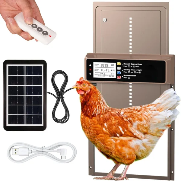 Automatic Chicken Coop Door Solar Powered with Remote Control & 4 Modes
