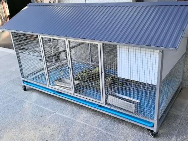 Sturdy Rust-Proof Chicken Coop with Brake Casters - Large Space Chicken Villa w/ Egg Laying Area, Stainless Steel Trough for Chickens, Ducks, Rabbits & Small Poultry