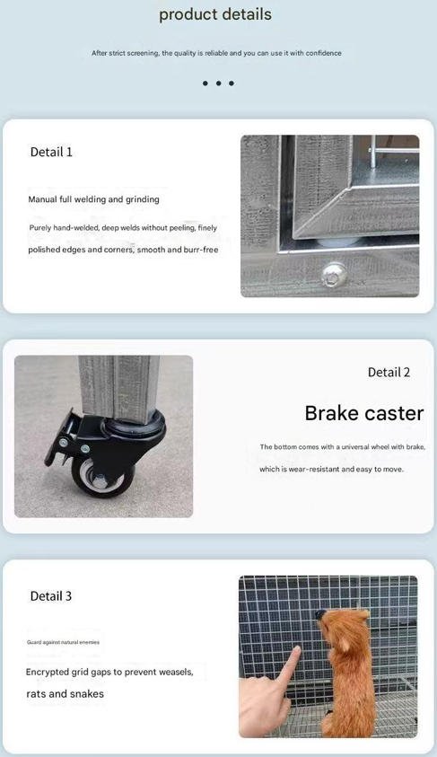 Sturdy Rust-Proof Chicken Coop with Brake Casters - Large Space Chicken Villa w/ Egg Laying Area, Stainless Steel Trough for Chickens, Ducks, Rabbits & Small Poultry