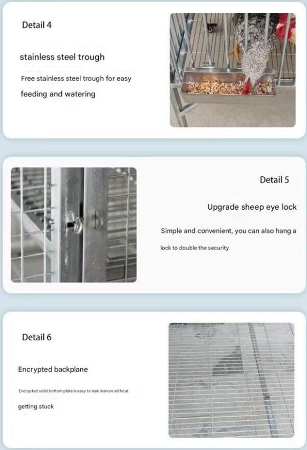 Sturdy Rust-Proof Chicken Coop with Brake Casters - Large Space Chicken Villa w/ Egg Laying Area, Stainless Steel Trough for Chickens, Ducks, Rabbits & Small Poultry