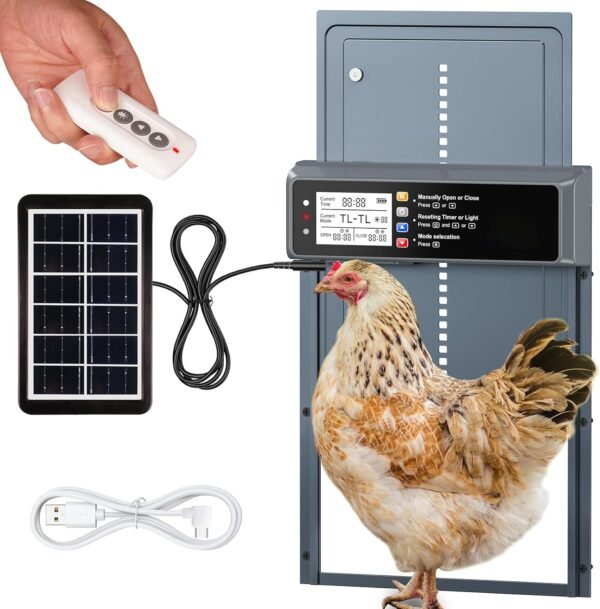 Automatic Chicken Coop Door Solar Powered with Remote Control & 4 Modes