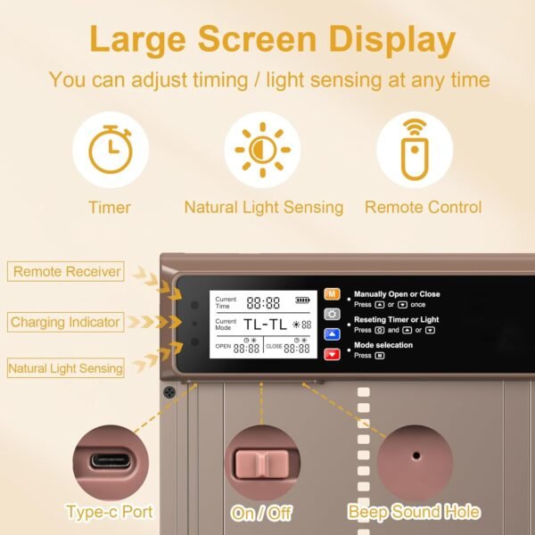 Automatic Chicken Coop Door Solar Powered with Remote Control & 4 Modes